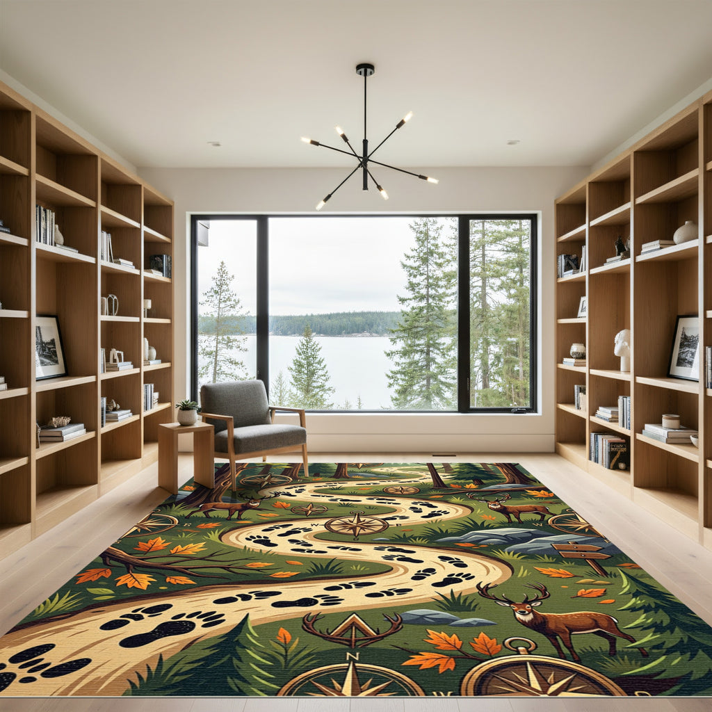 Enchanted Forest Deer Compass Trail Rug