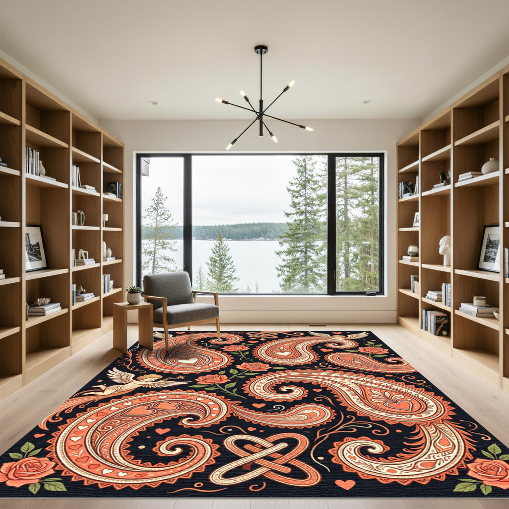 Peach Paisley Cherub Rose Garland Rug