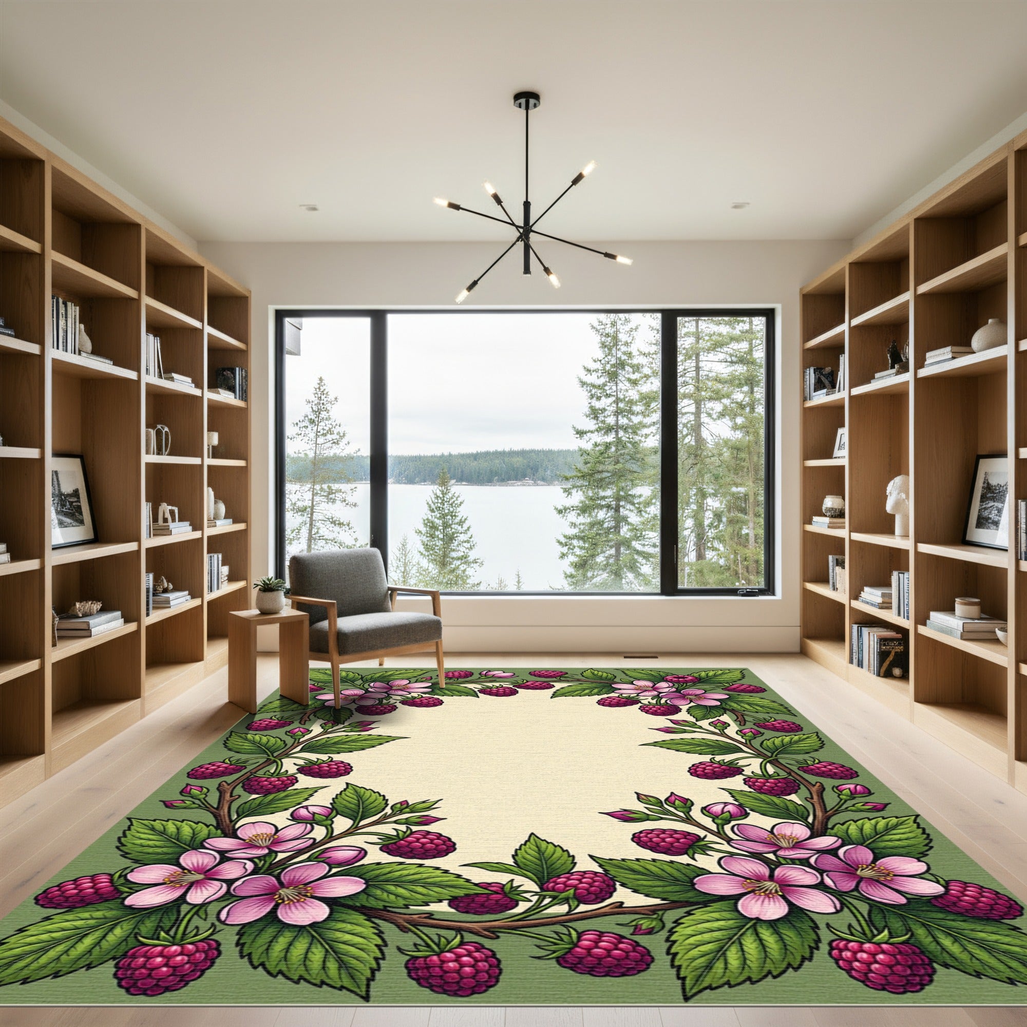 Pink Blossom Raspberry Garden Frame Rug