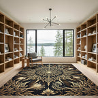 Gilded Mandala Emblem Luxury Noir Background Rug