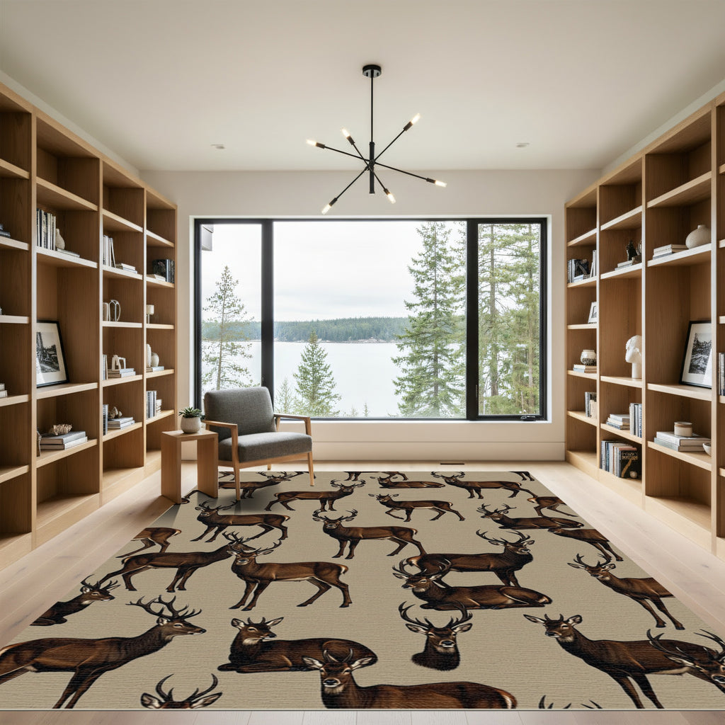 Rustic Woodland Brown Stag Forest Rug
