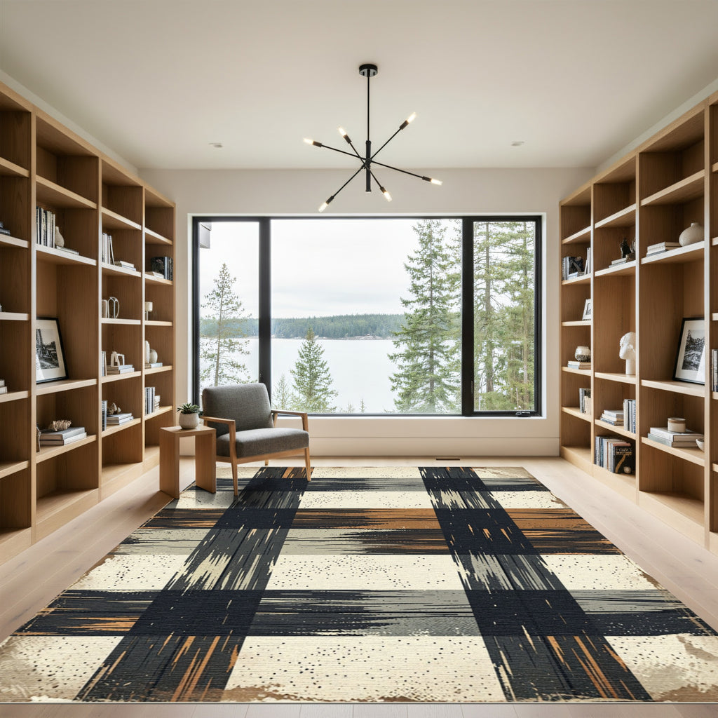 Rustic Black and Brown Plaid Rug
