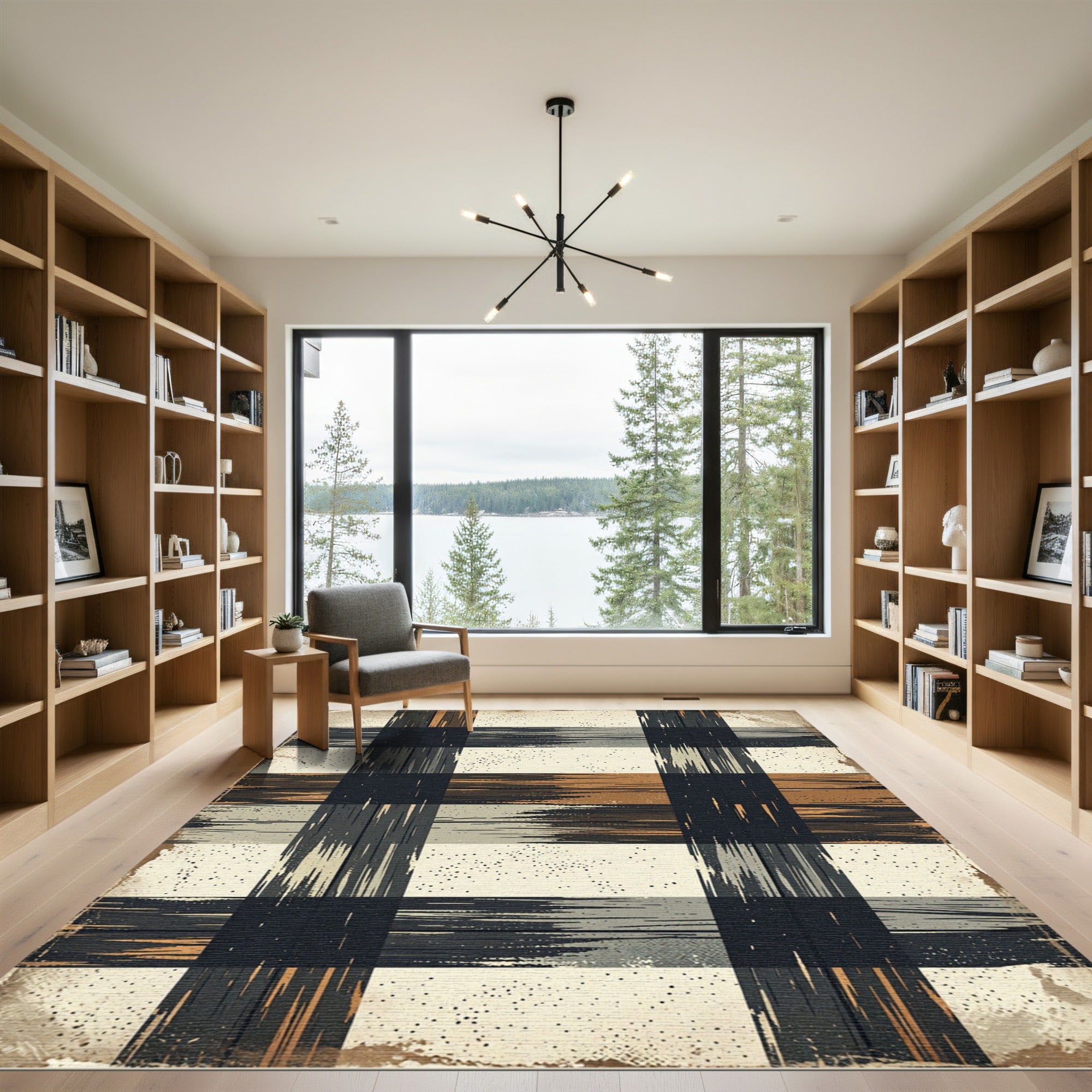 Rustic Black and Brown Plaid Rug