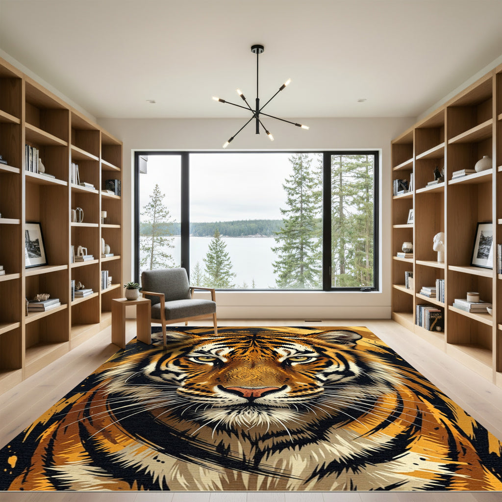 Bold Tiger Face Orange Black Rug