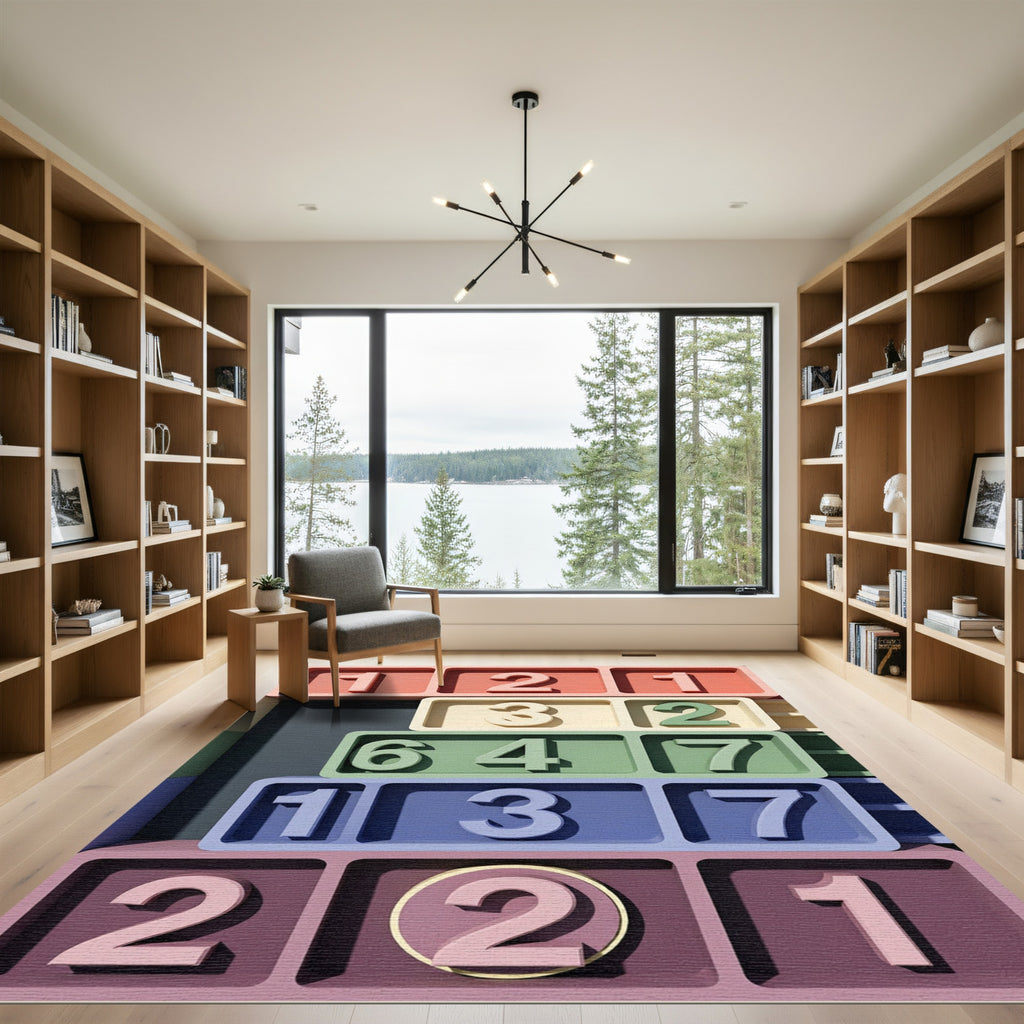 Multicolor Geometric Modular Block Grid Rug