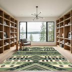 Olive Green Geometric Tribal Diamond Rug