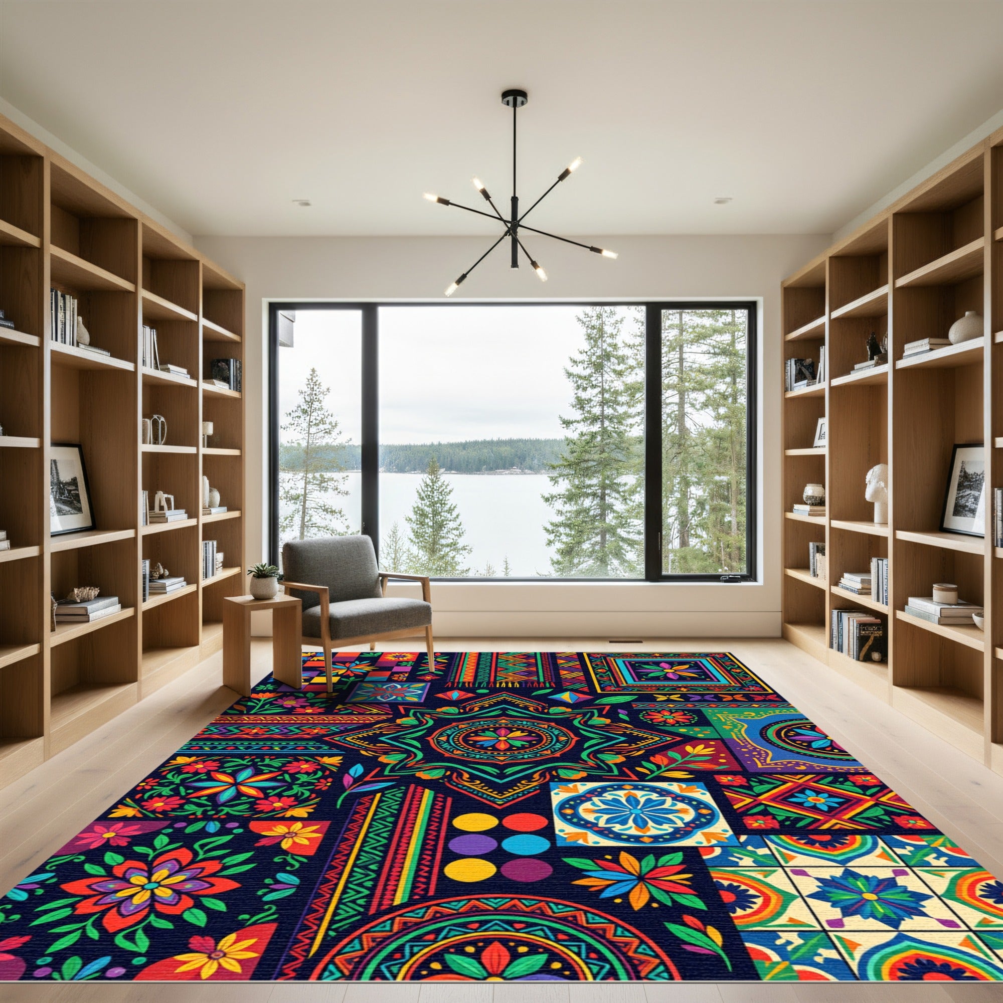 Vibrant Colorful Folk Art Medallion Rug