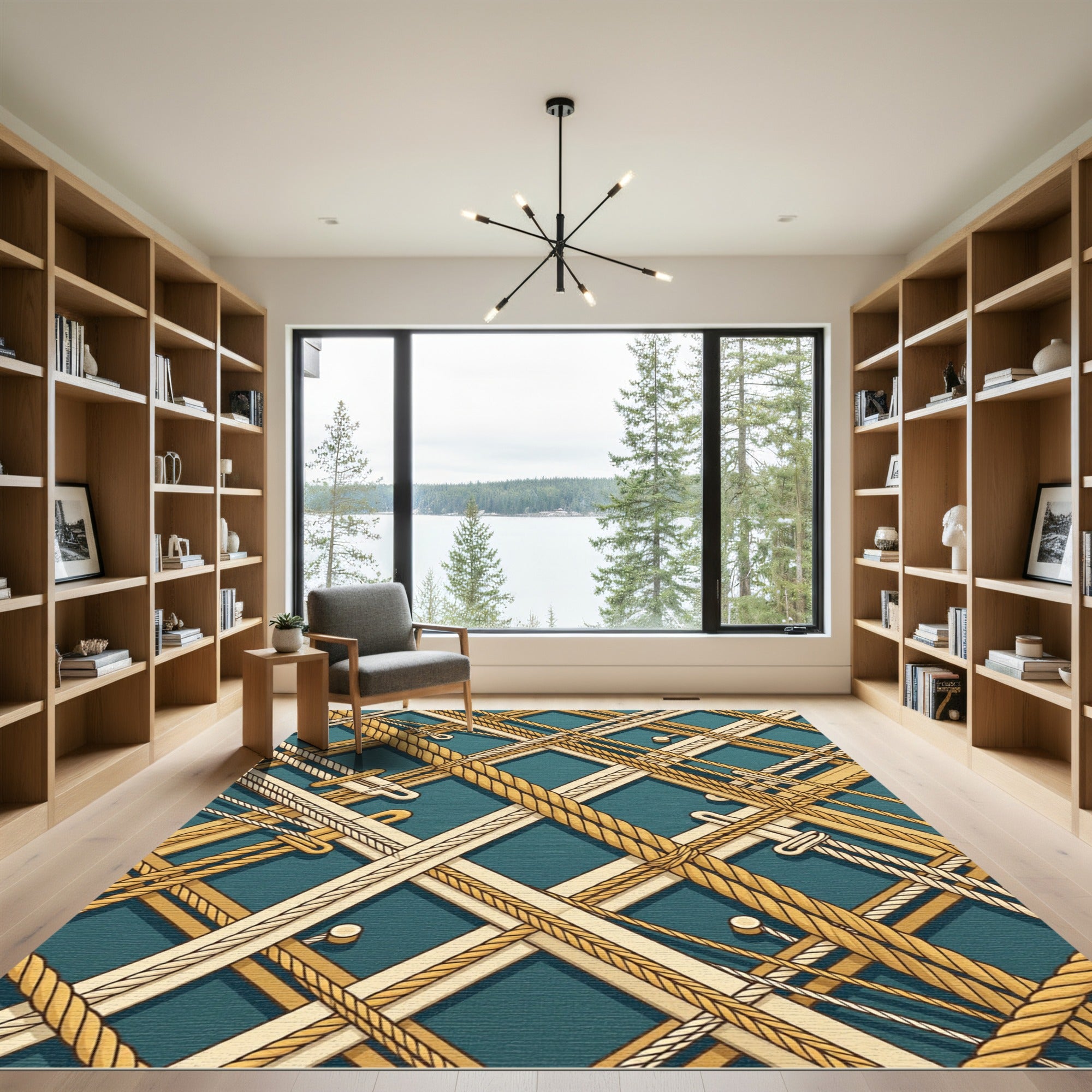 Golden Nautical Rope Geometric Rug