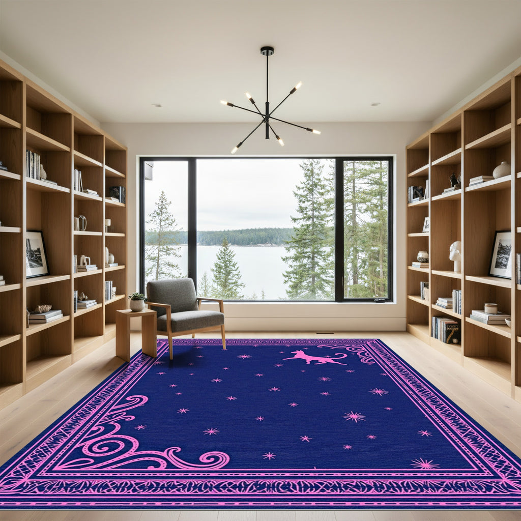 Pink Dog Starry Night Border Rug