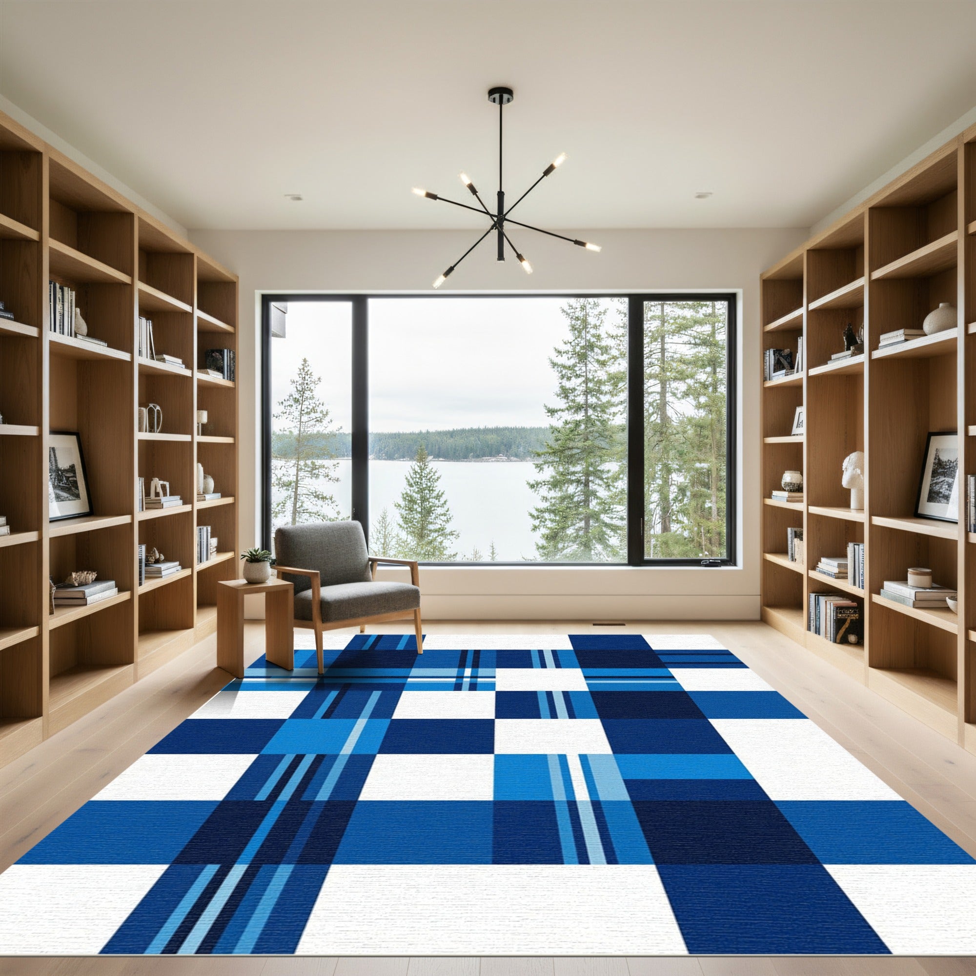 Modern Blue Plaid Geometric Check Rug
