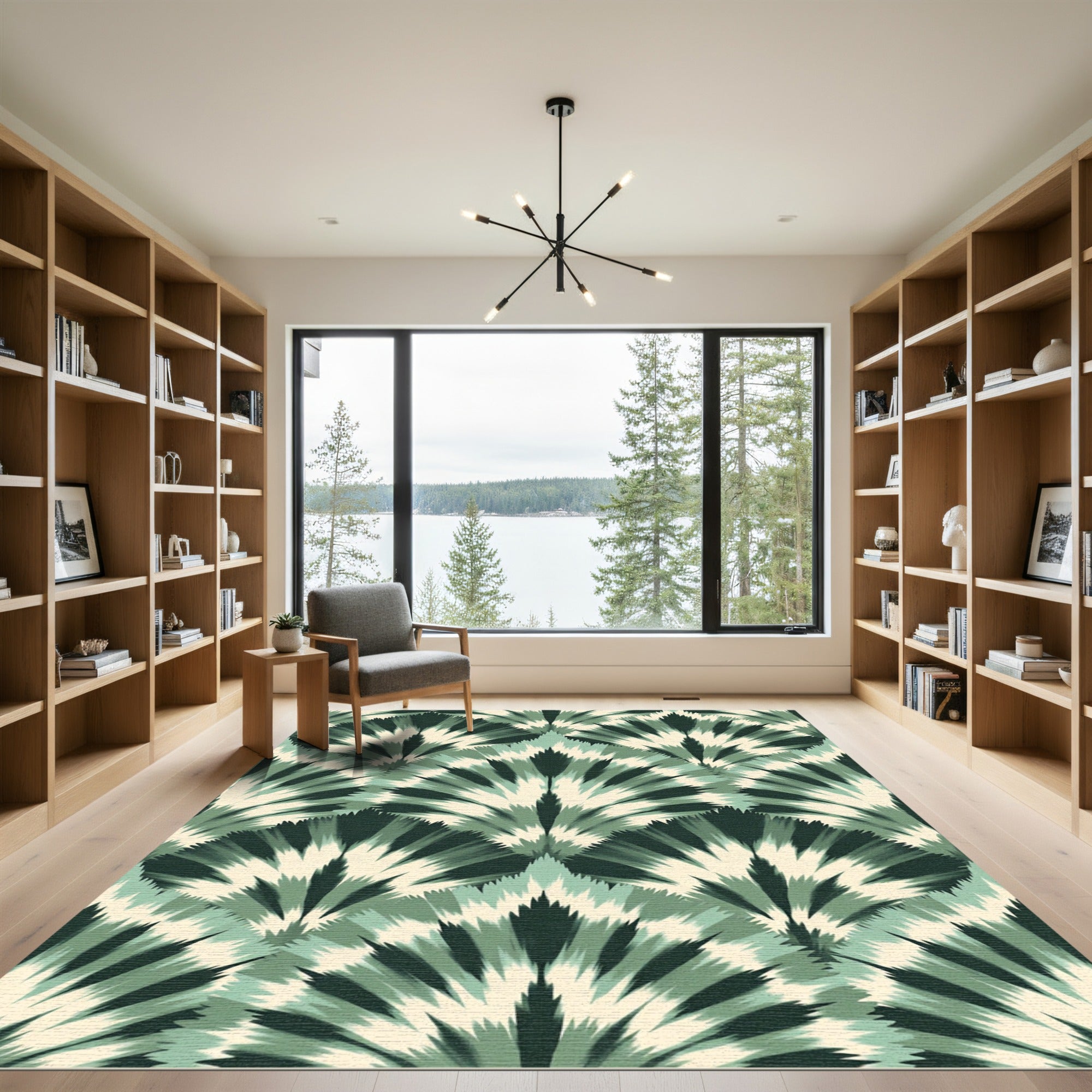 Emerald Green Feathered Fan Rug