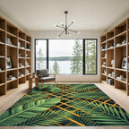 Lush Golden Grid Tropical Leaves Rug