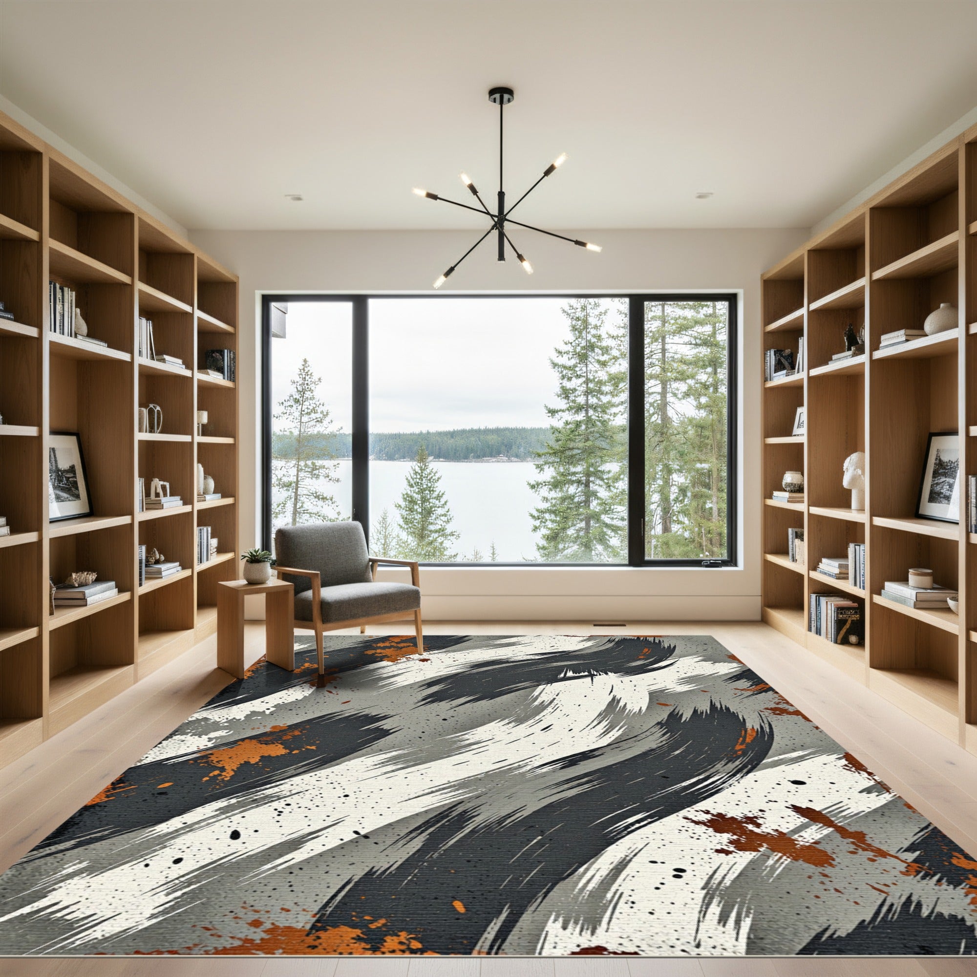 Abstract Brushstroke Orange Gray Rug