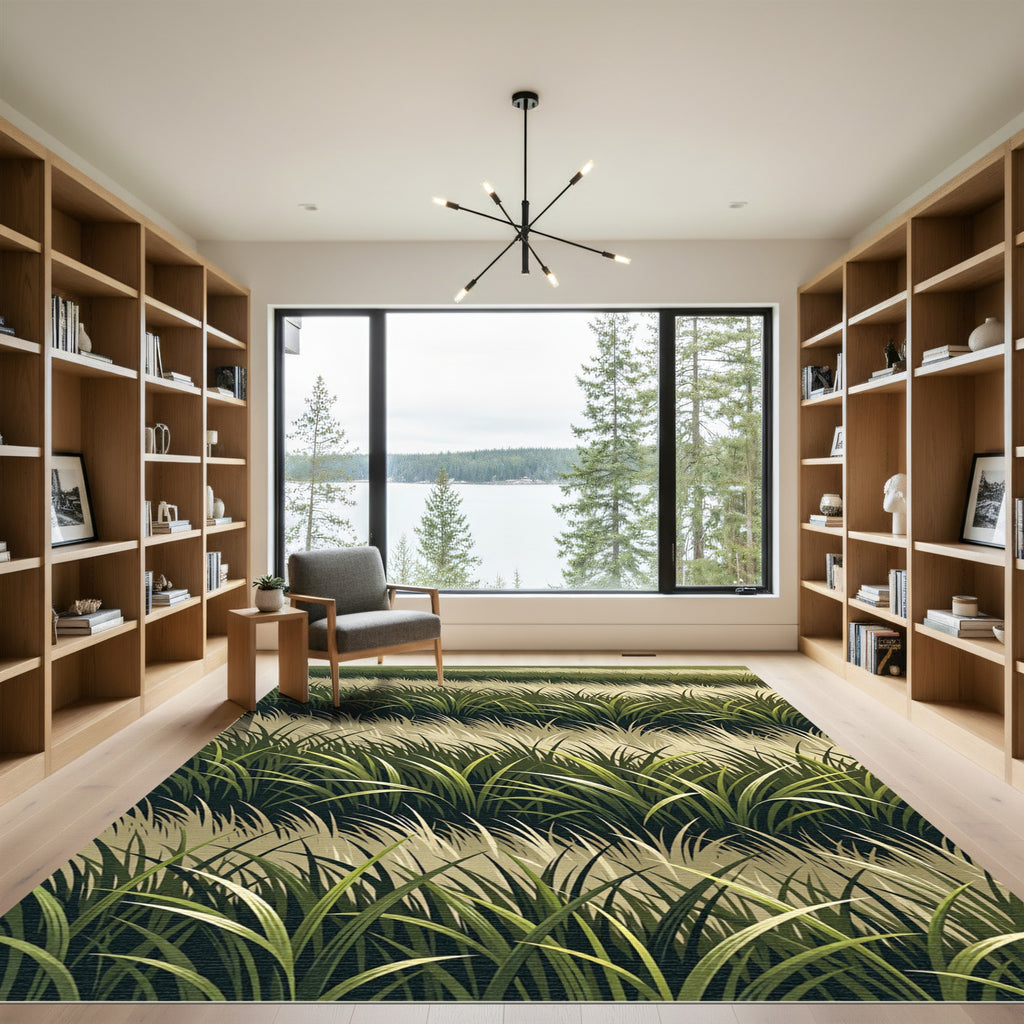 Lush Green Verdant Meadow Grass Rug