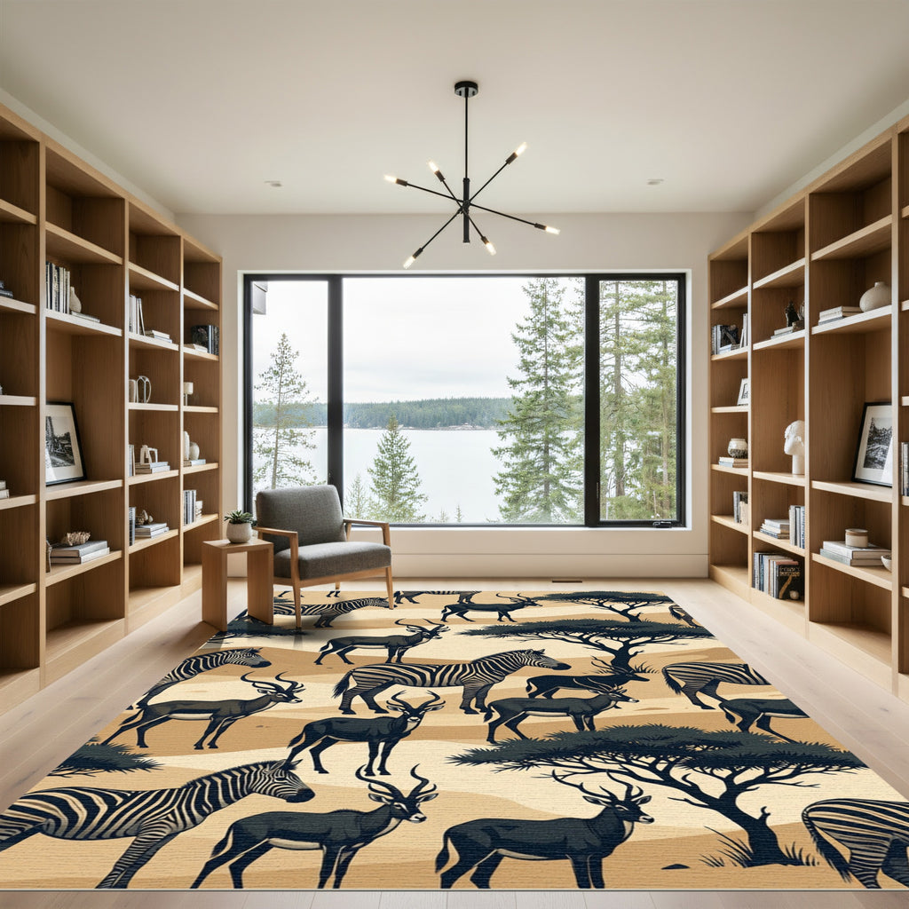 Savanna Zebra and Antelope Landscape Rug