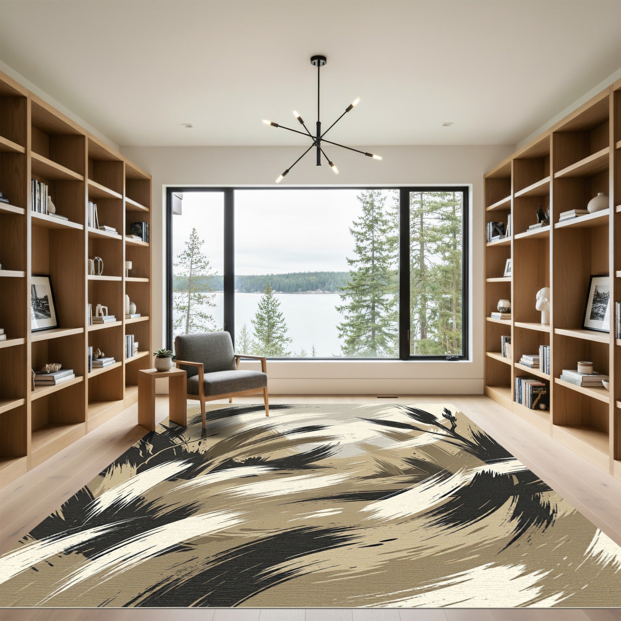 Abstract Earthy Tone Brushstroke Swirl Rug