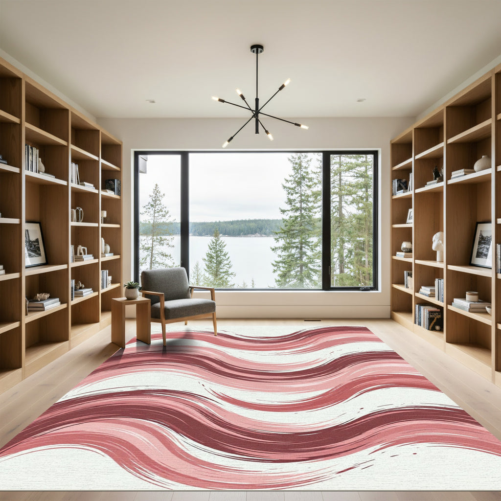 Abstract Mauve Wavy Horizontal Stripe Rug