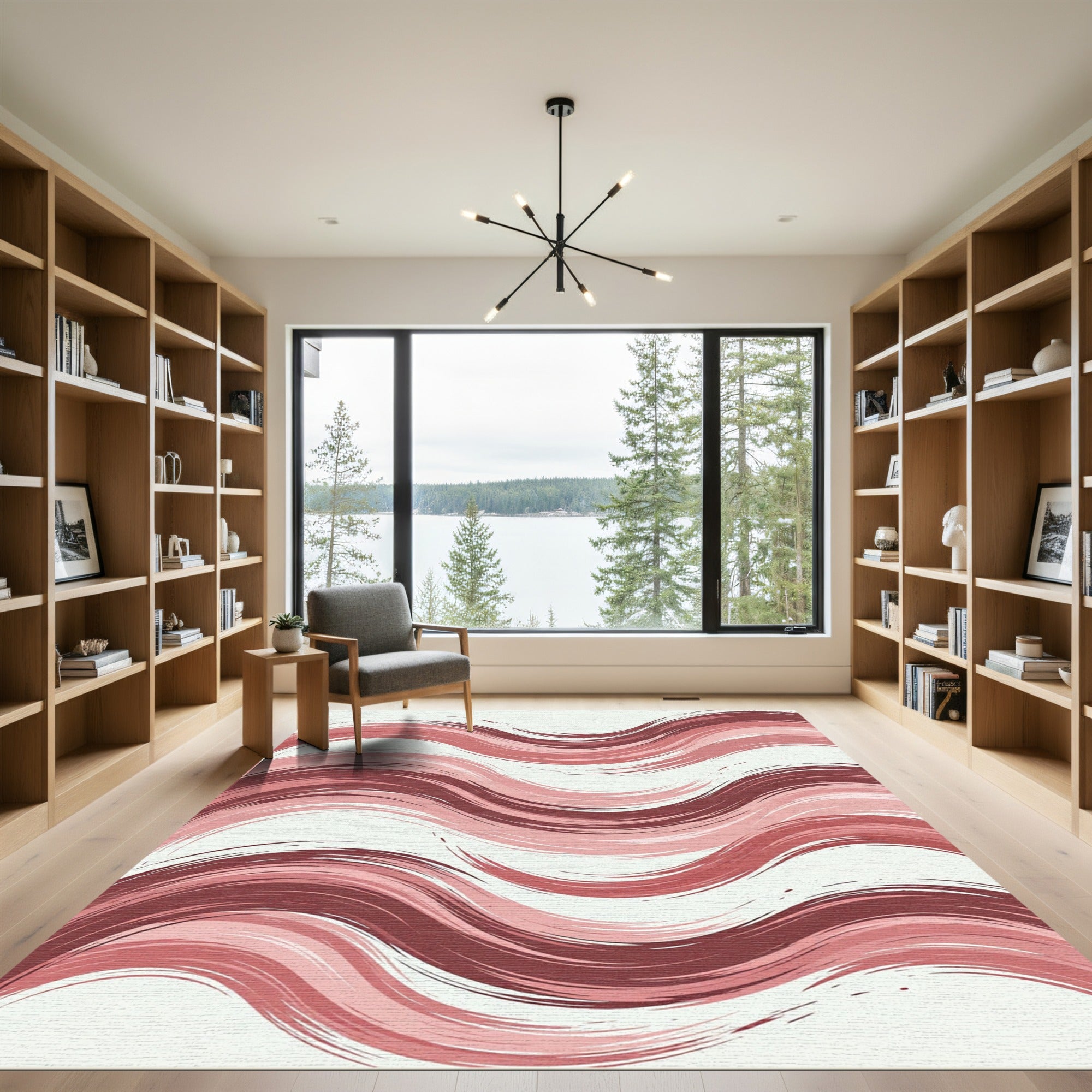 Abstract Mauve Wavy Horizontal Stripe Rug