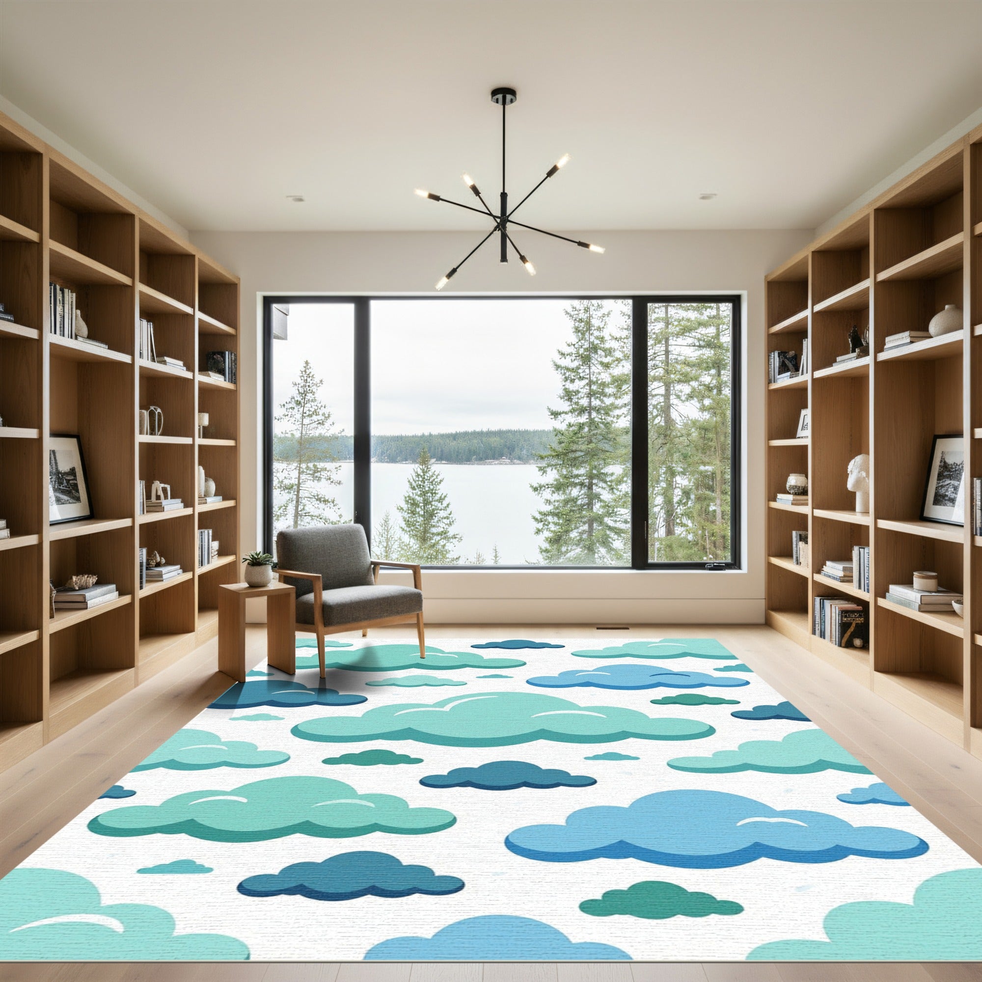 Whimsical Blue Sky Layered Cloud Rug
