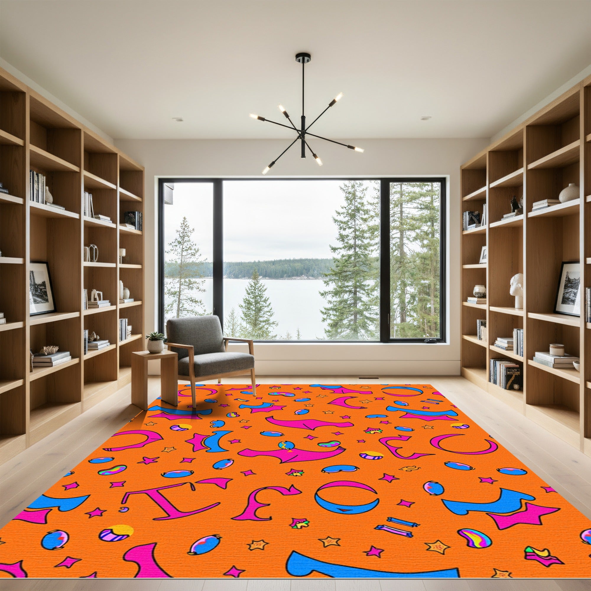Vibrant Pink Blue Abstract Shapes Rug