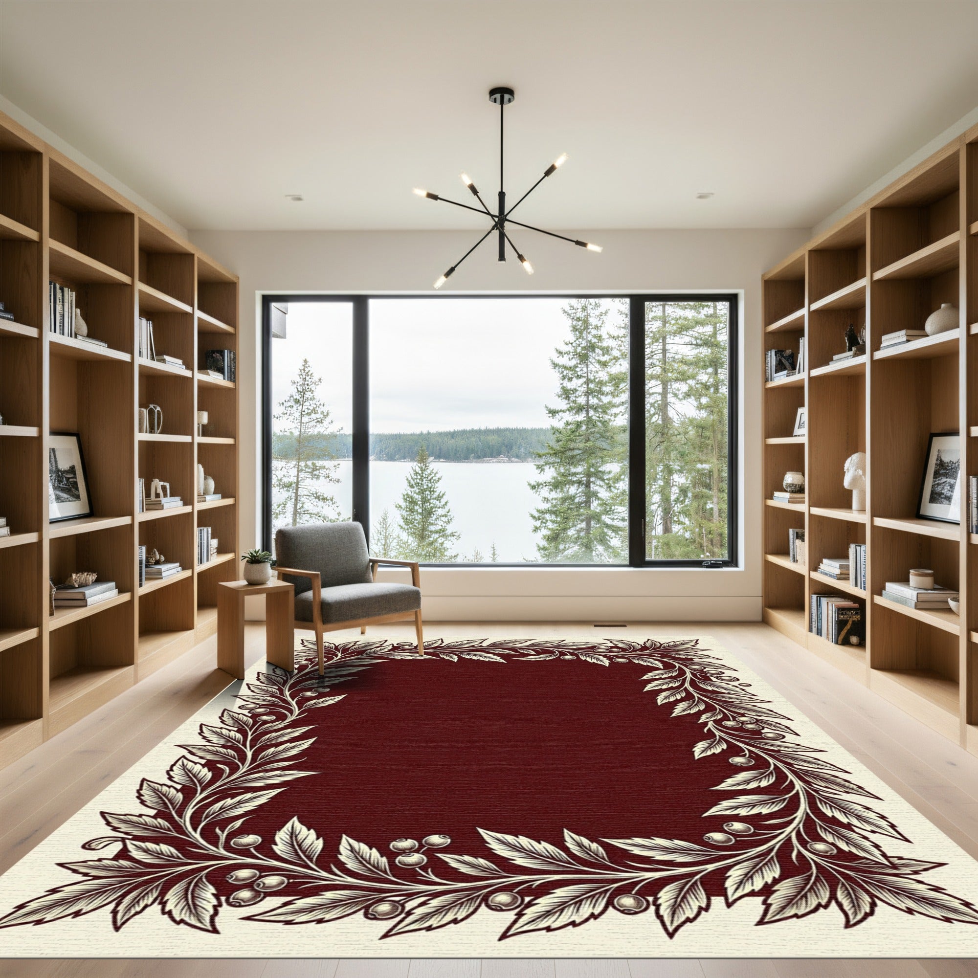 Rich Cherry Blossom Garland Border Rug