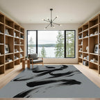 Minimalist Black Ink Zen Brushwork Rug