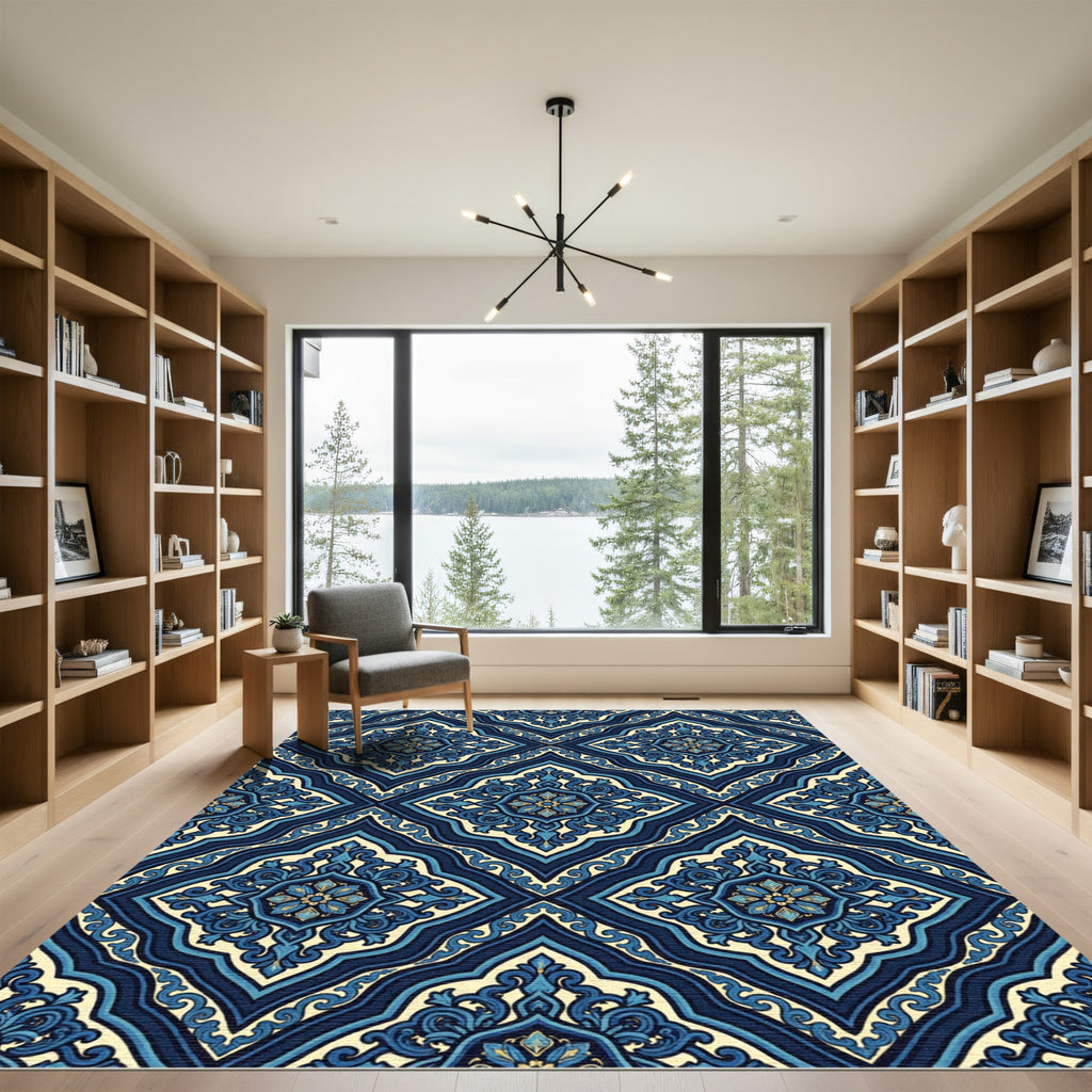 Rich Indigo Floral Medallion Rug