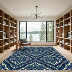 Rich Indigo Floral Medallion Rug