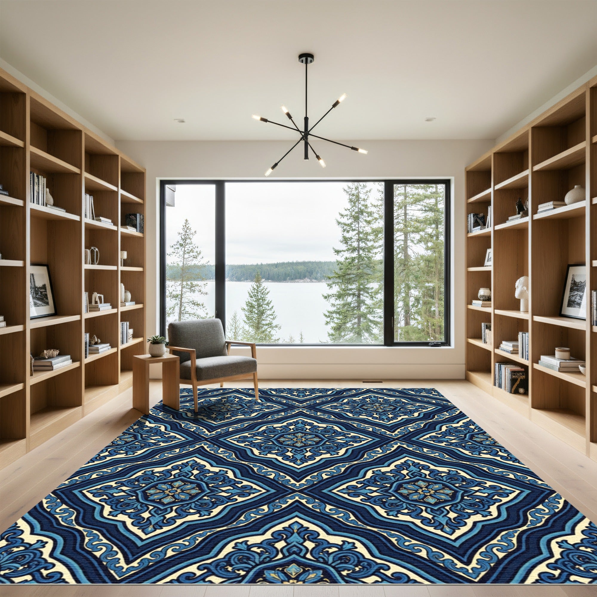Rich Indigo Floral Medallion Rug