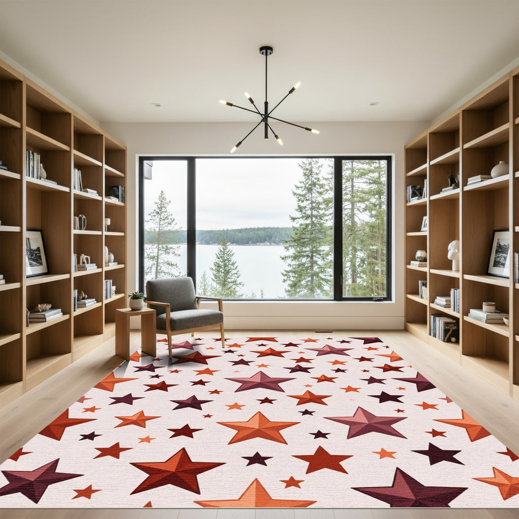 Crimson Orange Star Medley Rug
