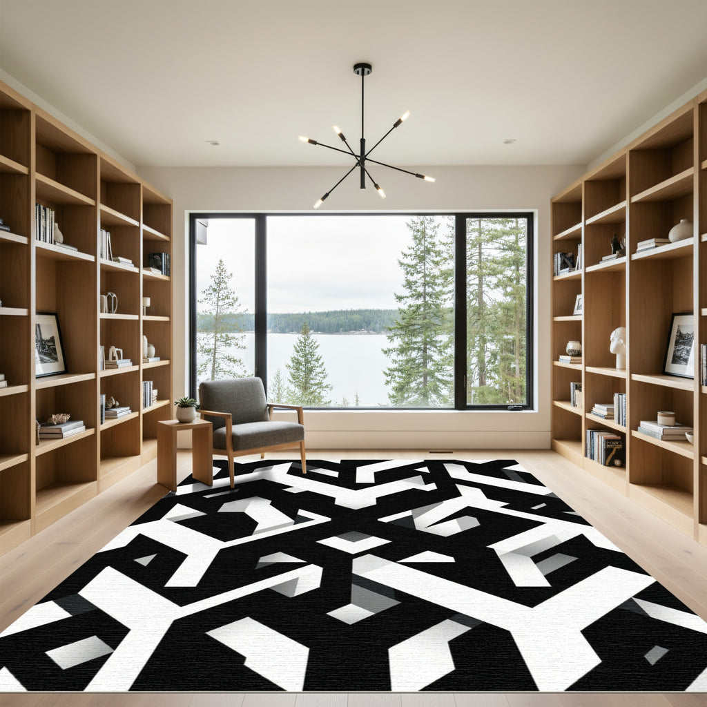 Monochrome Geometric Interlocking Abstract Lines Rug