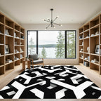Monochrome Geometric Interlocking Abstract Lines Rug