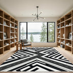 Monochrome Geometric Maze Abstract Road Rug