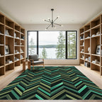 Modern Emerald Green Chevron Geometric Rug