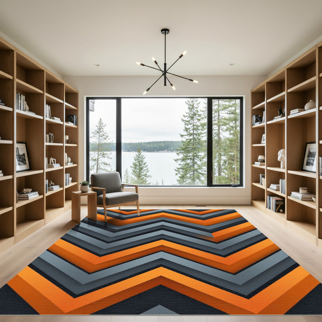 Modern Orange and Charcoal Geometric Zigzag Rug