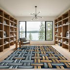 Woven Slate Blue and Tan Checkered Rug