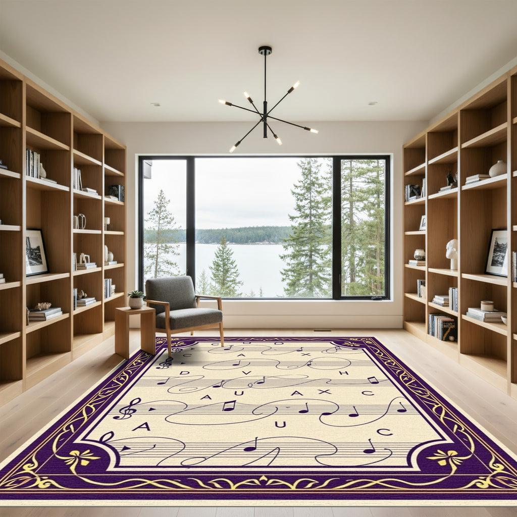 Vintage Purple Gold Music Sheet Rug