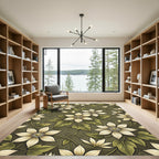 Elegant Olive Cream Clematis Floral Rug