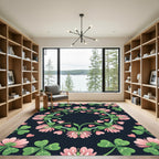 Pink Clover Hearts Floral Border Rug