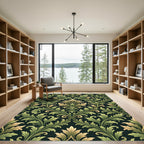 Damask Green Gold Leaf Scrollwork Rug