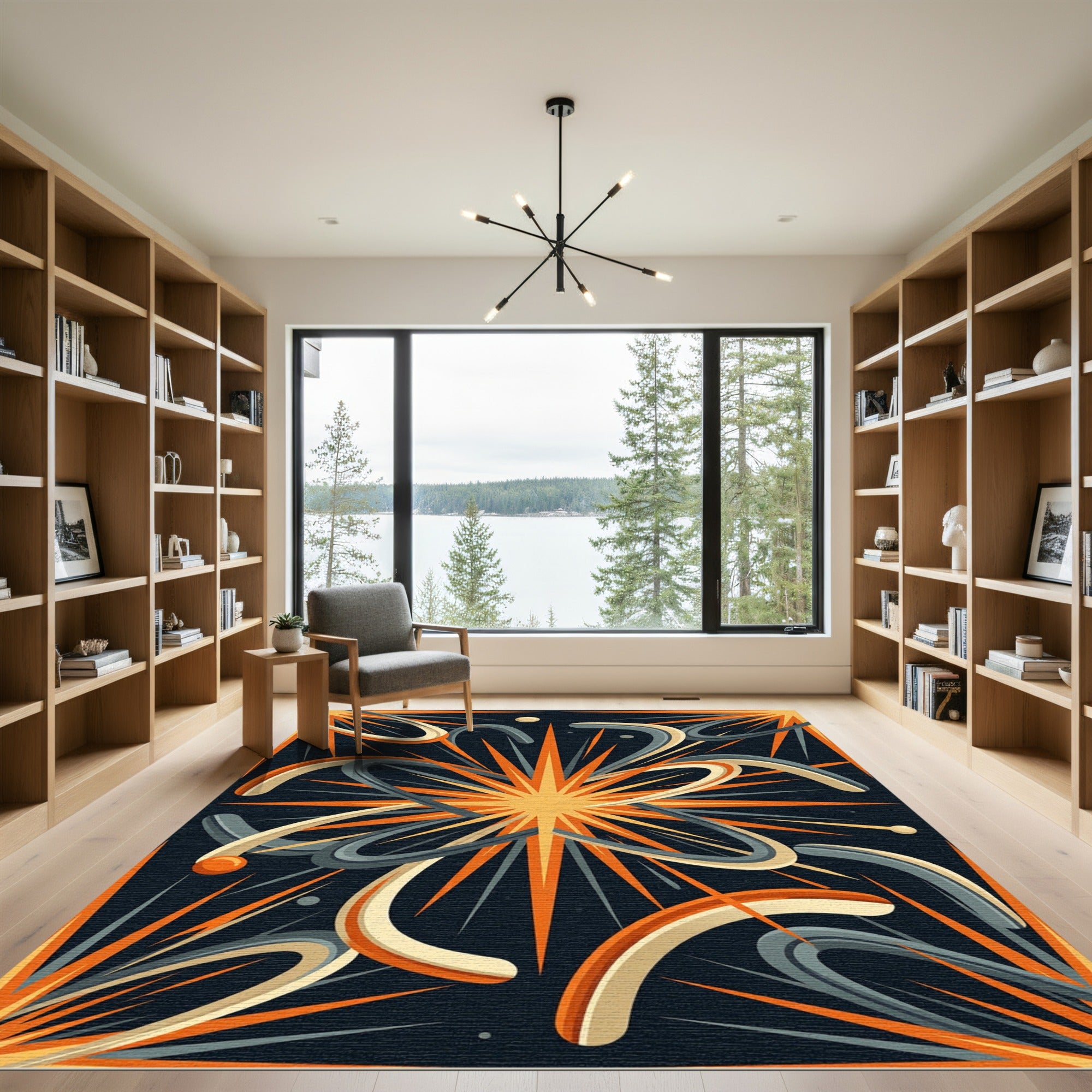 Celestial Sunburst Abstract Curvilinear Art Rug