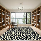 Geometric Maze With Black Cream Lines Rug