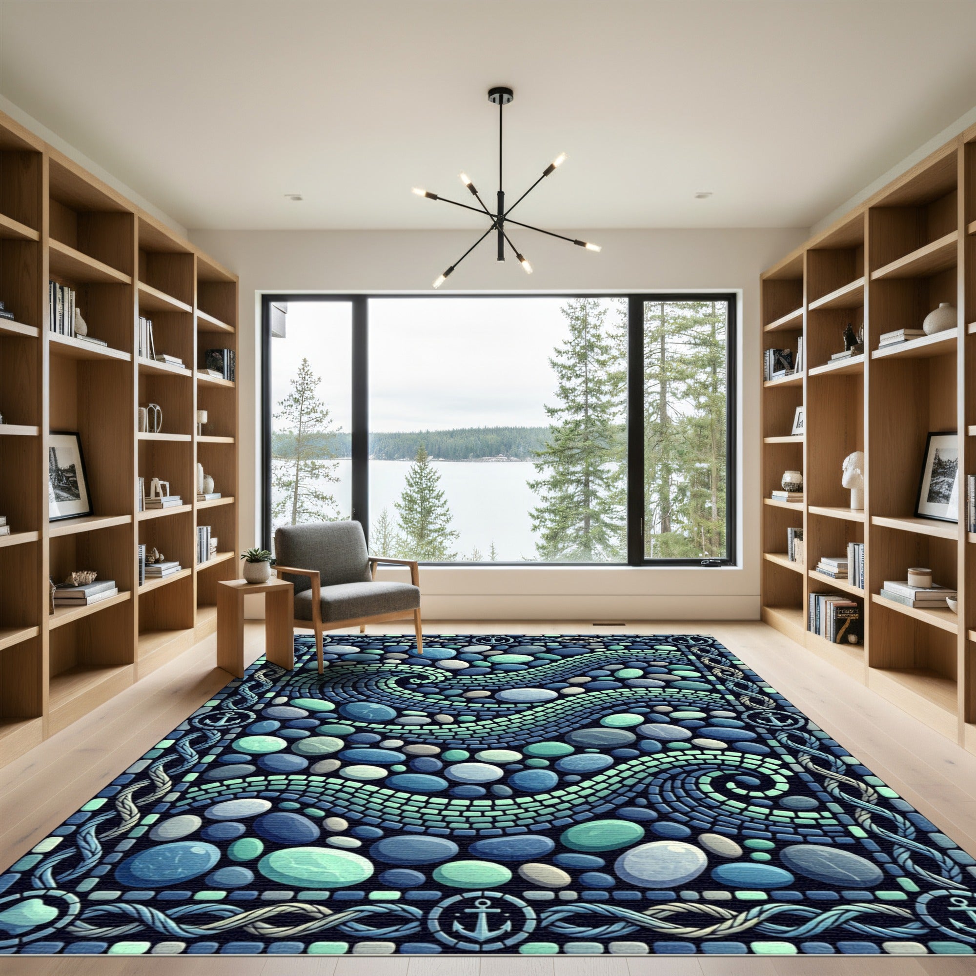 Ocean Stone Mosaic Coastal Wave Rug
