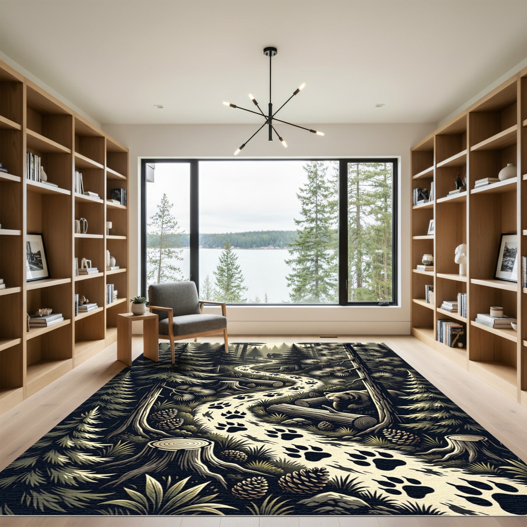 Earthy Forest Bear Trail Woodland Rug