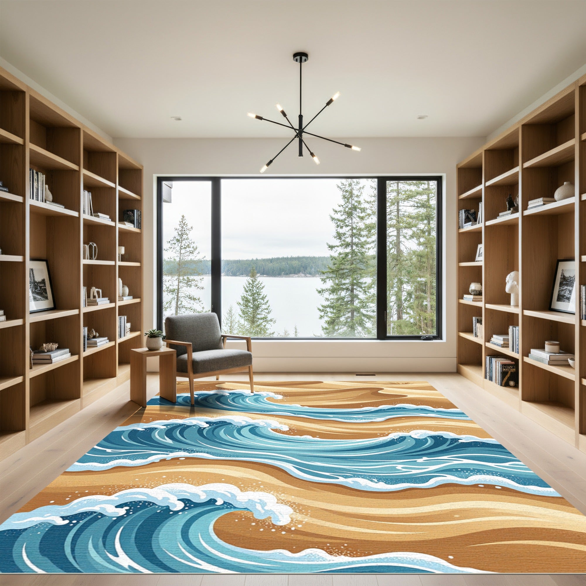 Earthy Sand Dunes and Blue Waves Rug