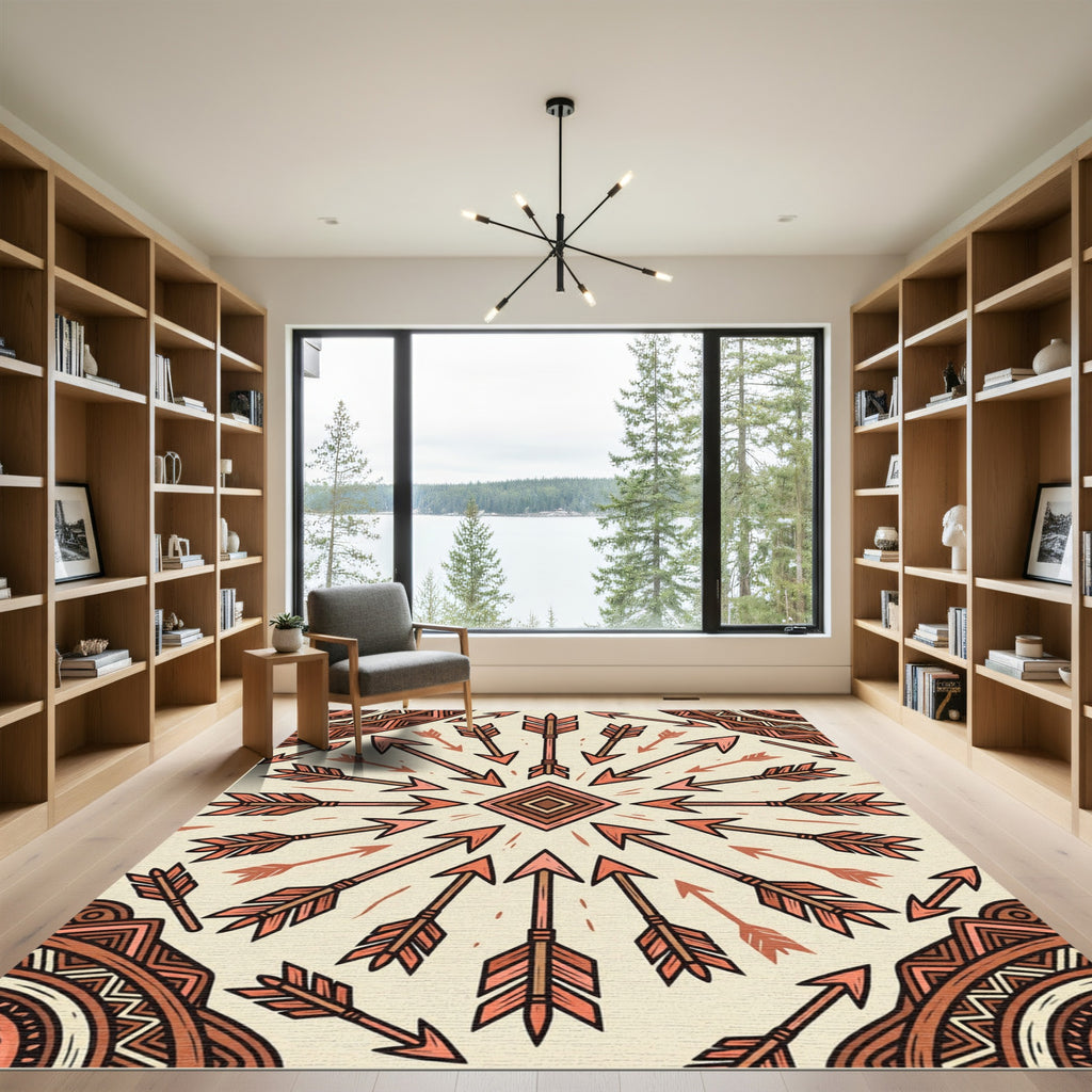Earthy Terracotta Arrow Geometric Medallion Rug