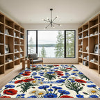 Classic Red Poppy Blue Cornflower Bouquet Rug
