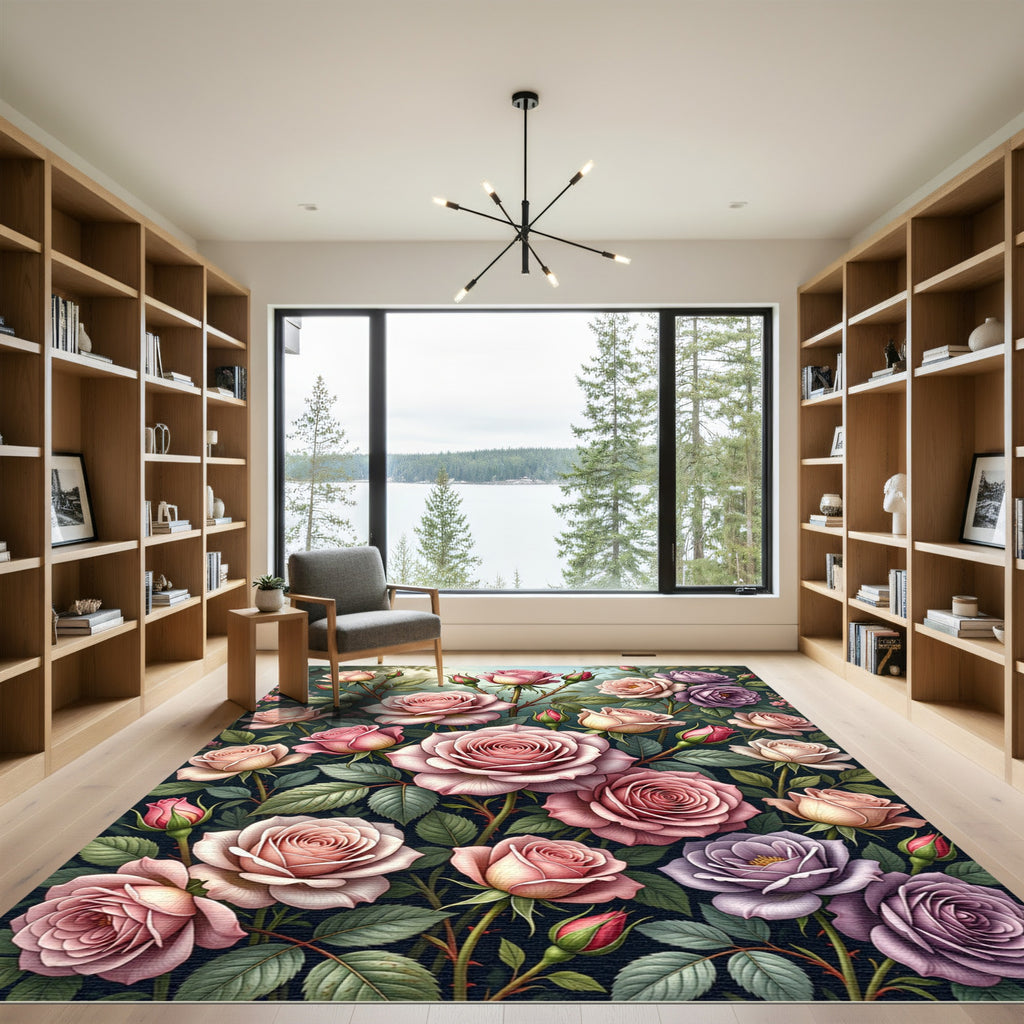 Romantic Blush Rose Garden Bouquet Rug