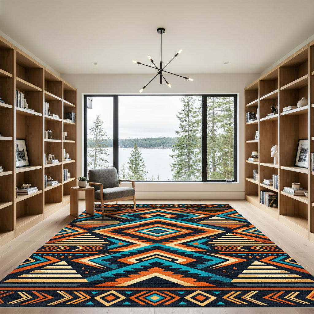 Vibrant Southwest Geometric Diamond Aztec Rug