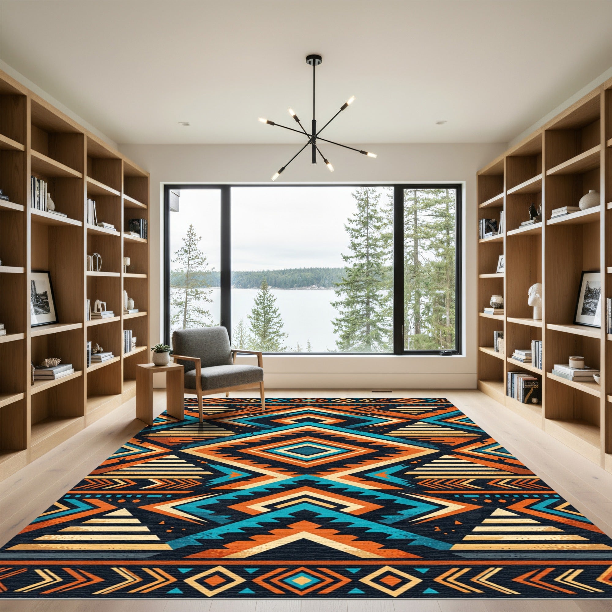 Vibrant Southwest Geometric Diamond Aztec Rug